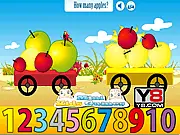 Free online math puzzle game How Many Apples are in the Cart, counting whole and half apples in a wooden basket on PlayArcadeHub