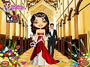 Christmas Wedding Dress Up online game screenshot, a beautiful bride in a white dress with festive winter accessories, free styling game