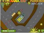 Army Vehicles Parking online game screenshot, large military truck being parked in a designated space at an army base, free simulator game