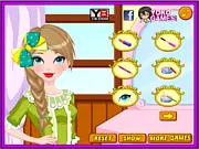 A smiling girl dressed in a stylish outfit, ready for her first date, showing off hair and makeup in the dress-up game