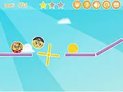 Screenshot from Max and Michelle game showing a male and female character separated by blue and orange physics blocks.
