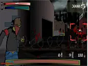 Screenshot of Rezistance showing a barricade defense shooting game with the player aiming a weapon at advancing enemies.