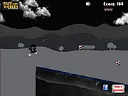 Night Skater free online game screenshot on PlayArcadeHub, showing a skater boy jumping over an obstacle to collect a cake against a dark blue background.