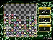 Cute colorful monsters stacked on a grid, being matched in the puzzle game Monstrosi Stacks. Play the match 3 game free online.