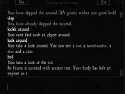 Screenshot of Unholy Flesh, a text-adventure game with black and red colors and a spooky horror theme.
