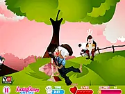 A gnome and a fairy secretly kissing in a magical forest, free Gnome Kissing online game screenshot