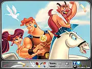 Hercules Hidden Objects free online game screenshot showing a mythical background image and list of hidden items to find on PlayArcadeHub