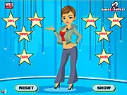 Model wearing a glamorous red carpet dress in the Star Show Dress Up fashion game online