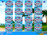 Two identical cards featuring blue birds being flipped over in the Beach Birds Flip Flop free online memory game
