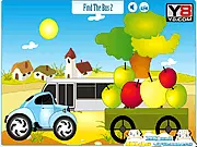 Screenshot of the Find the Bus 2 game showing a busy scene of colorful cars and objects, with a partially hidden bus waiting to be found.