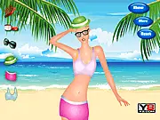 Beach Fashion Dress Up game screenshot, lady in stylish swimwear and sunglasses, play free online