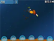 Colony Defense free online game screenshot showing a planet with colonies being defended by missiles against incoming meteors