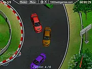 A red sports car racing on a track with other opponents in the free 6th Racer online game.