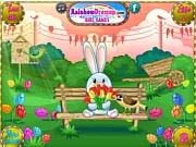 Egg Hunt free online game screen showing an adorable Easter bunny and cute animals in a spring setting, searching for colorful eggs
