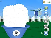 Puppy Needs Owner: Virtual Pet Makeover online game screenshot, a cartoon puppy being decorated with various grooming tools and accessories