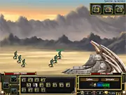 Bunnies and Zombies game screen showing bunny soldiers defending a line against approaching cartoon zombies