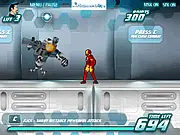Iron Man: Riot of the Machines free online game screenshot of Iron Man fighting War Machines in a high-quality action platformer