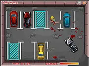 A police car being precisely parked in a designated yellow box at a crime scene in the free online parking game