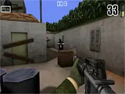 Screenshot of Field Forces game showing a soldier character aiming a rifle across a military training obstacle course with targets and instructors in the distance.