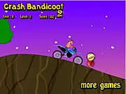 Crash Bandicoot Bike 2 free online game, Crash riding a bike over hills, physics balancing race game
