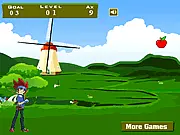 Gingka Beyblade arcade shooting game, Gingka character throwing an axe at an apple, target practice play free online