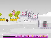 The main character Dora from New Dora Flower World walking on a colorful path, leaving a trail of blooming flowers behind her while avoiding cartoon enemies.