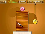 Cupids Blade 2 physics puzzle game screenshot, showing two wizard characters separated by wooden obstacles and ropes that need to be cut