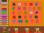 Screenshot of ABC Coloring game interface showing the letters A, B, and C with various colors being applied to their outlines