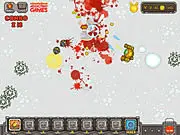 Screenshot of The Legend of Cat Lee free online top-down shooter game, a cat character shooting at several spawning enemies