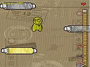 Play Your Own Box free online game. Screenshot of the character Hem jumping between platforms and collecting a power-up in a vertical arcade challenge.