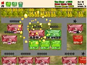 Gameplay screenshot from Construction Empire showing a map of a city with various construction projects underway on PlayArcadeHub