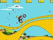 Bart Bike Fun free online game screenshot, Bartman riding a motorcycle over obstacles, physics motorcycle balancing game on PlayArcadeHub