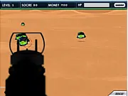 Gameplay image from Kill Pig Death Squads showing a character aiming a weapon at an annoying green pig enemy on PlayArcadeHub