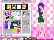 Screenshot from Angela Summer Dress Up showing a character in a stylish summer dress with various clothing and accessory options in the background