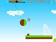 Rolling Football Puzzle free online game screenshot showing shapes dropped to create a path for a soccer ball to roll into the goal on PlayArcadeHub