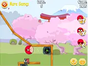 Gameplay screenshot from Angry Bird Seek Wife showing two cartoon birds separated by a physics-based puzzle on PlayArcadeHub