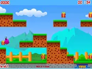 Sroblo platformer game screenshot, character jumping to collect gifts, high score challenge play free online