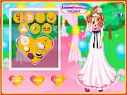 Screenshot of Stunning Wedding Dresses game showing a beautiful bride figure standing in a lavish, white wedding gown and veil