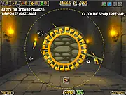 Gameplay screen of Ninja Gravity showing a shuriken projectile mid-air, affected by a gravity shift aimed at an undead monster on PlayArcadeHub