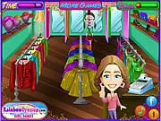 Mother's Day Shopping Boutique game screenshot showing a shop manager rushing to hand a dress to a customer inside a busy fashion store.