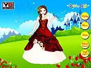 Screenshot of the free online game Little Princess Dressup showing a girl being dressed in a beautiful pink and purple ballgown with a sparkling tiara.