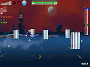 Shooting and killing a swarm of vampire bats over gravestones in the free online shooter game, Kill the Vampire Bats