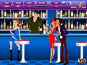 Gameplay screen from Night Club Kiss: Sneaky Smooch Online, showing a couple attempting to kiss in a crowded night club with disco lights