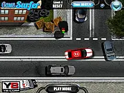 Gameplay screenshot of a Nascar stock car carefully maneuvering into a tight parking spot in the free online game Nascar Parking Challenge on PlayArcadeHub