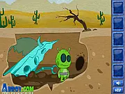 A small alien character sneaking through a military base near the infamous Area 51 or Roswell facility in the action puzzle game