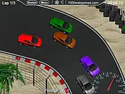 Screenshot of the Asphalt Madness racing game showing a super-car speeding down a city track past rival vehicles