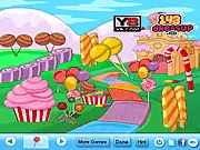 Candy Land Decor free online decorating game screenshot, placing lollipop trees and gingerbread houses on PlayArcadeHub