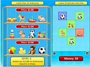 Screenshot of Go Shopping Math Puzzle free online game, showing various toys with prices and a total budget for calculation.