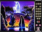 Screenshot of Hidden Numbers Unicorn game showing a fantasy picture of a unicorn with several small, camouflaged numbers hidden in the scene