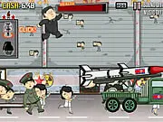 Screenshot of Kick Out Kim launch game showing the character being kicked high into the air over a city